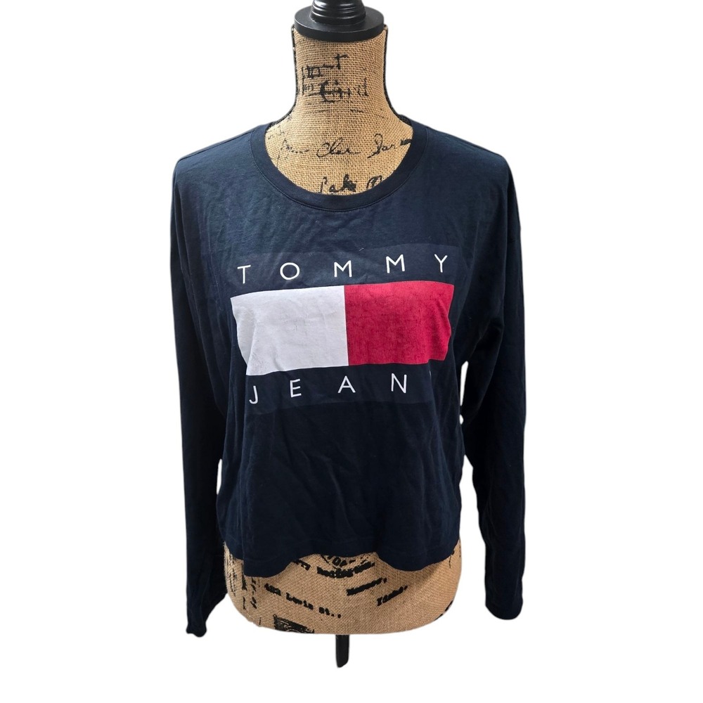 Classic Tommy Jeans Womens L Cropped Long Sleeve Split Color Block T-shirt